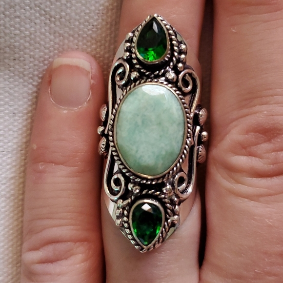 New Huge Chrysoprase and Peridot 925 Silver Statement Ring. - Picture 14 of 16